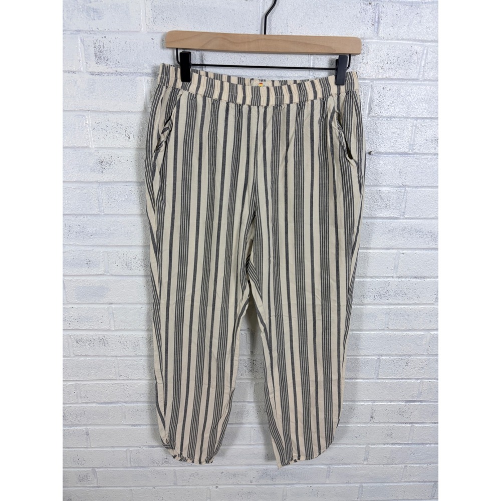 Marine Layer Allison Pants Women M Crop Cream Navy Stripe Tencel Pull On Pockets - Picture 1 of 12